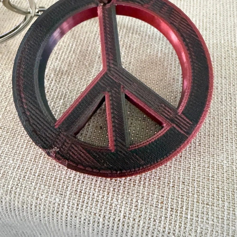 Red Peace Sign Keychain with Car Charm
